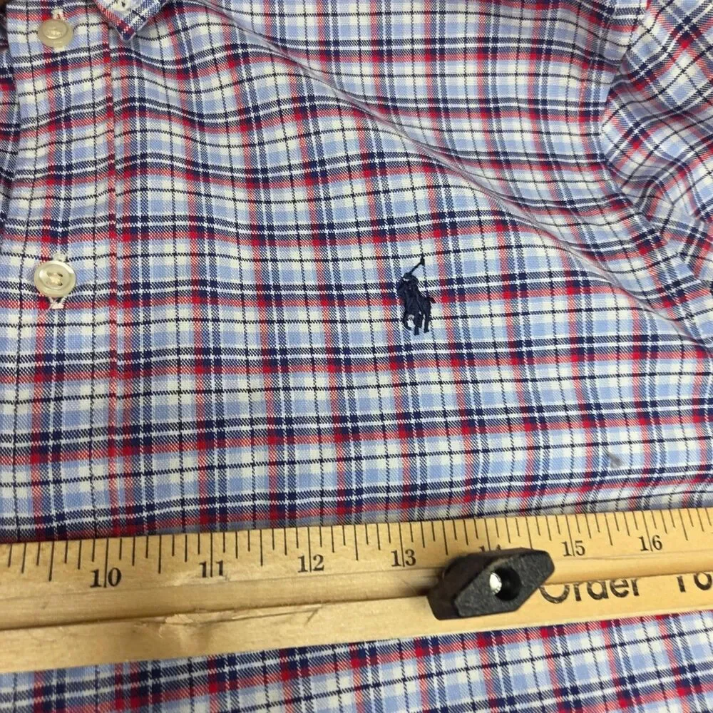 Ralph Lauren XL Tall 18 20 Red White Blue Plaid Long Sleeve Button Up Shirt